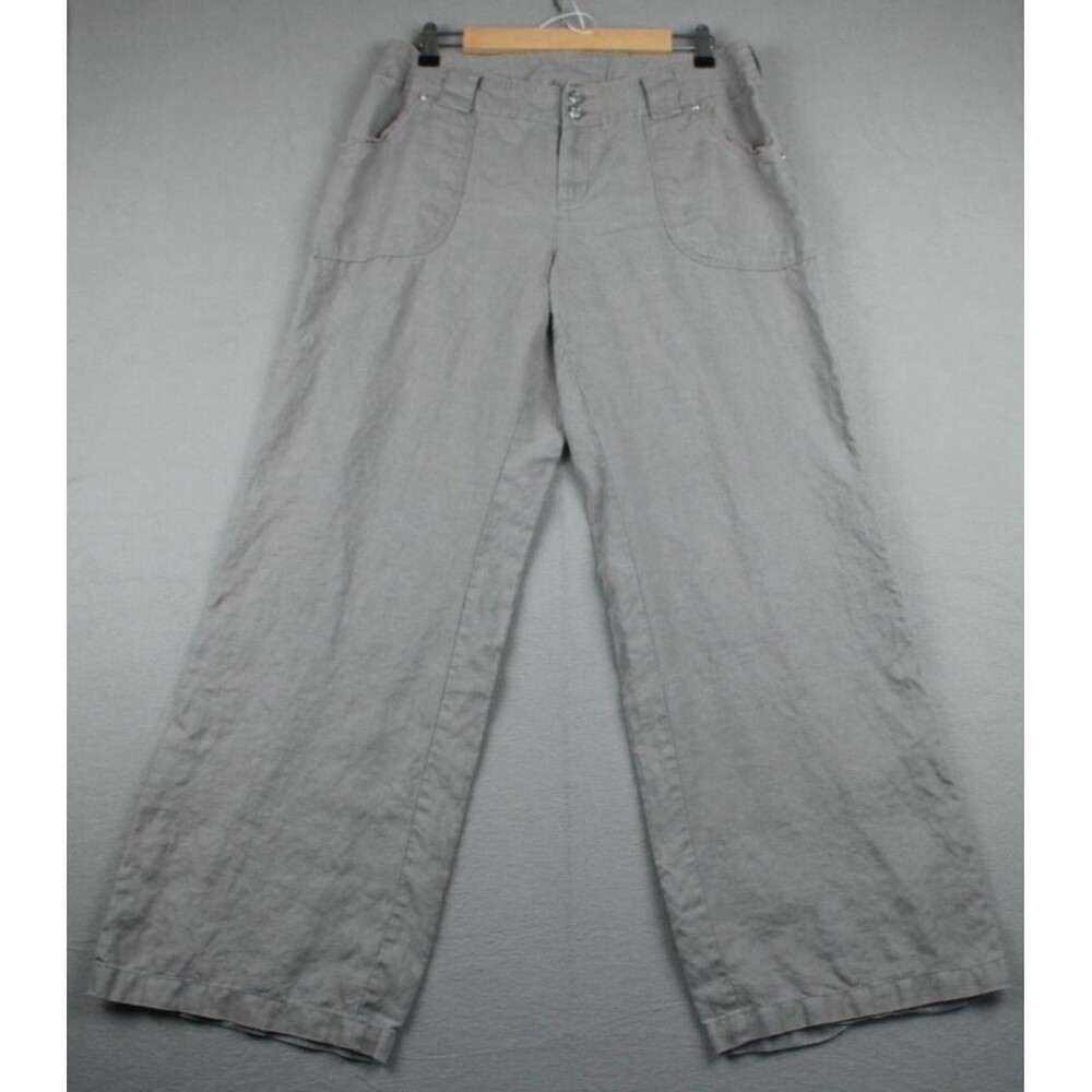 International Concepts INC Women Linen Pants Sz 10 Solid Gray Wide Leg Loose Fit
